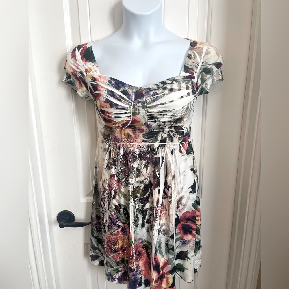 NWT S - Twelve Floral Dress w/Sweetheart Neckline, Ruching & Rhinestones Size L